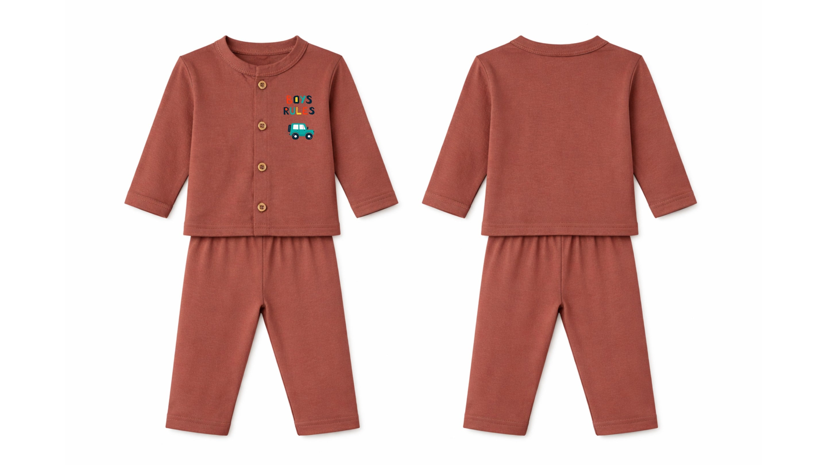 Jabla + Pajama: Premium Cotton-Blend "Boys Rules" Rust Casual Essentials
