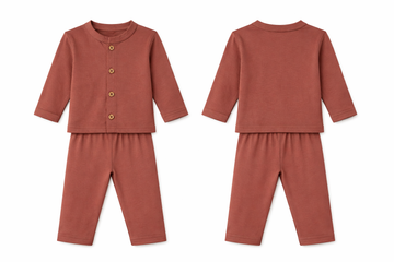Jabla Pajama Set Rust Brown Soft Button Front