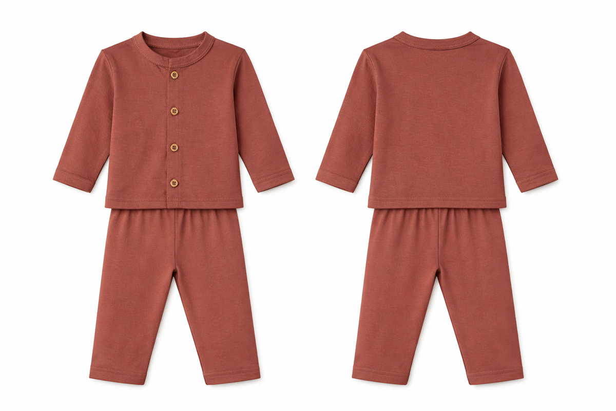 Jabla Pajama Set Rust Brown Soft Button Front