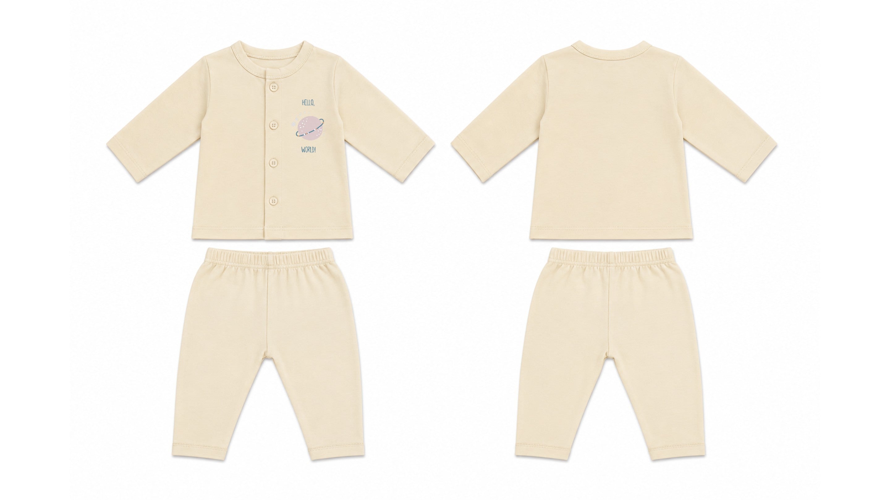 Jabla + Pajama: Premium Cotton-Blend "Space Plane" Beige Casual Essentials