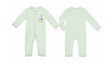 Sleeping Suit: Premium Cotton-Blend "Panda boat" Mint Green Casual Essentials