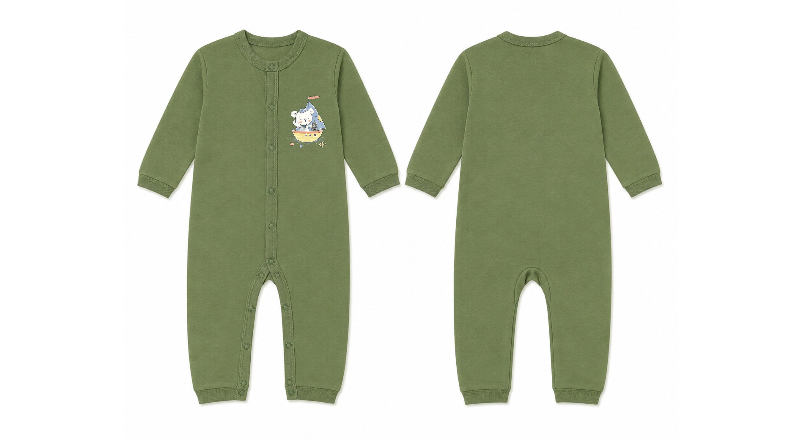 Baby's Olive Green Sleeping Suit (Panda boat)