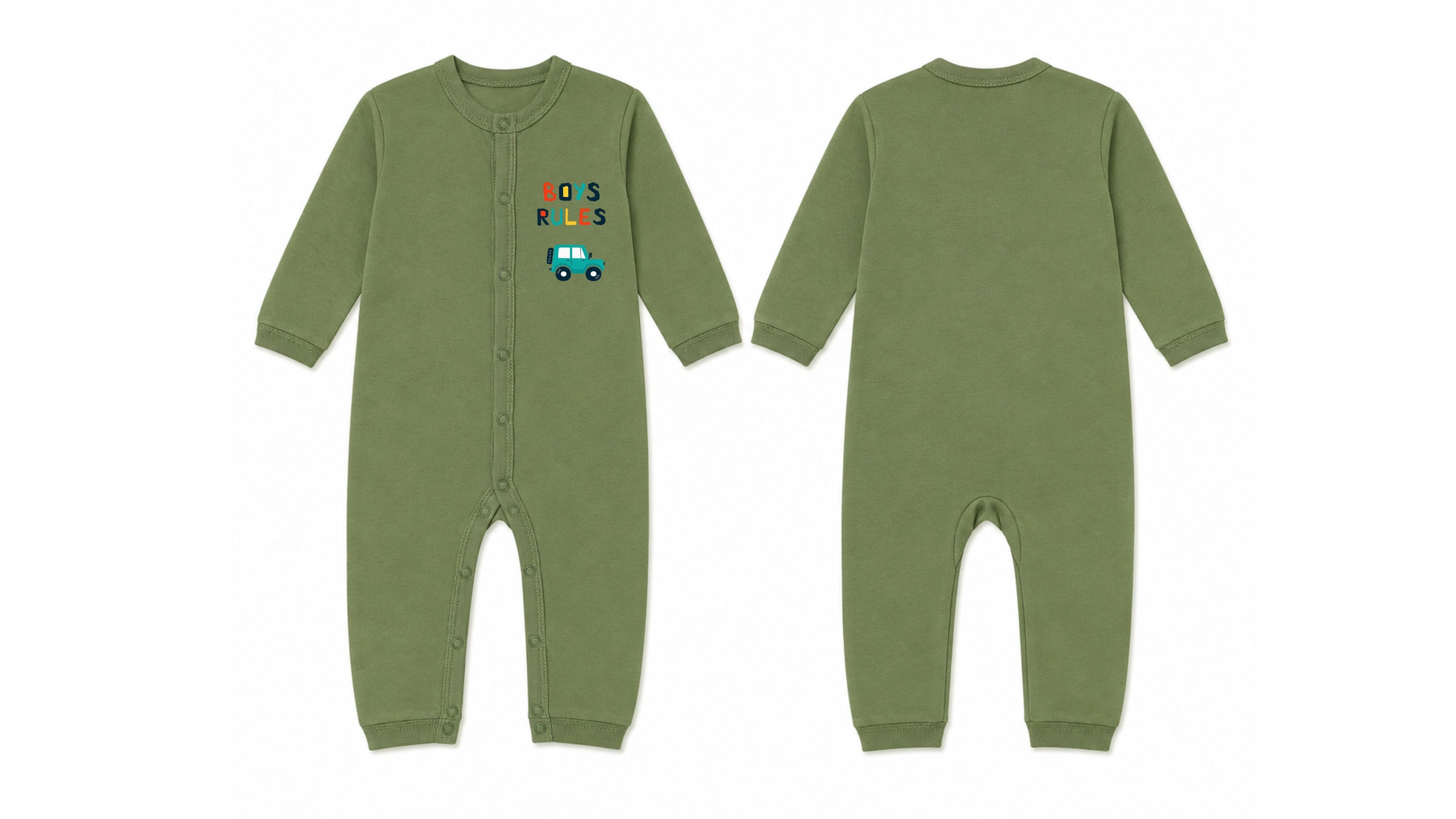 Baby's Olive Green Sleeping Suit (Boys Rules)