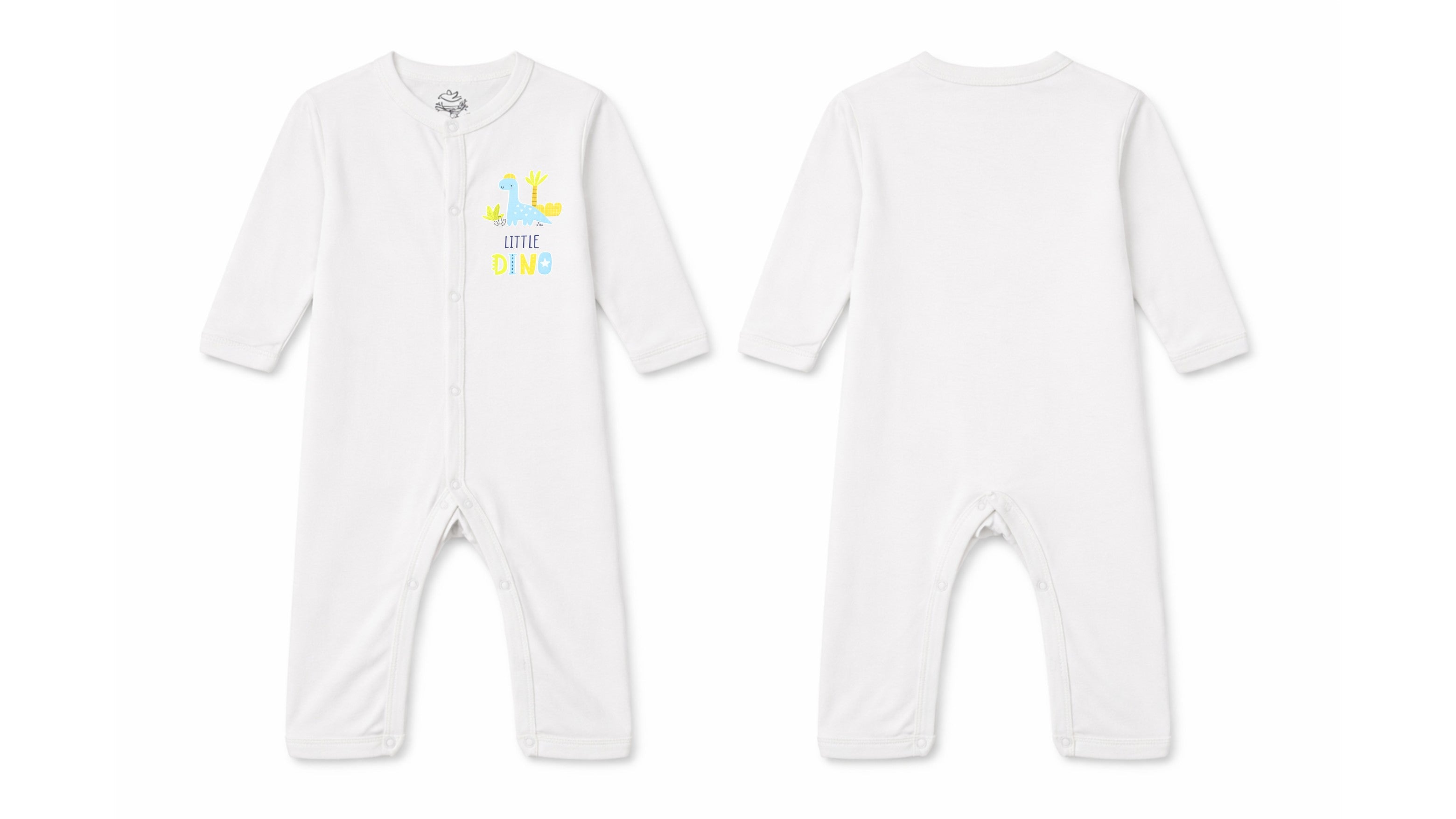 Sleeping Suit: Premium Cotton-Blend "Little Dino Mini" White Casual Essentials