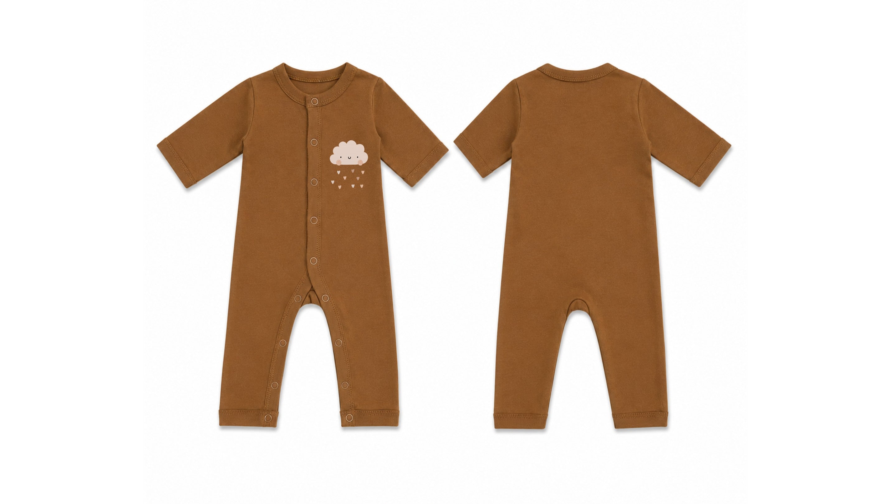 Sleeping Suit: Premium Cotton-Blend "Cloud Hearts" Brown Casual Essentials