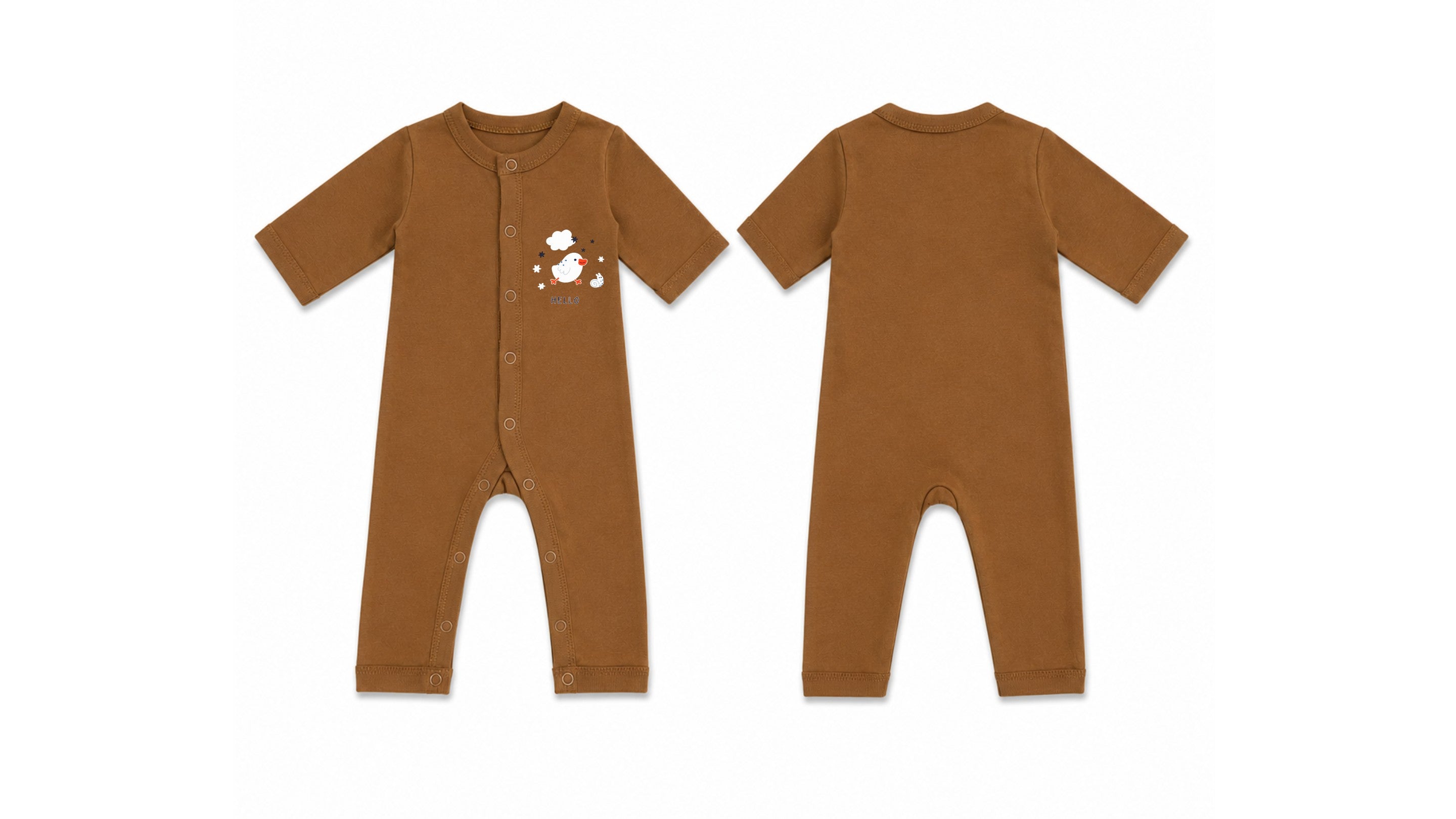 Sleeping Suit: Premium Cotton-Blend "Hello Chick" Brown Casual Essentials