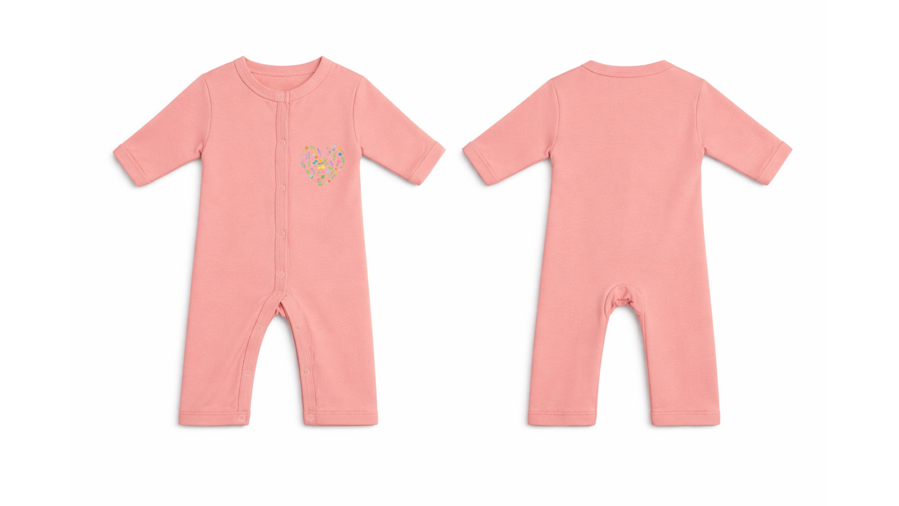 Sleeping Suit: Premium Cotton-Blend "Flower Heart Mini" Pink Casual Essentials