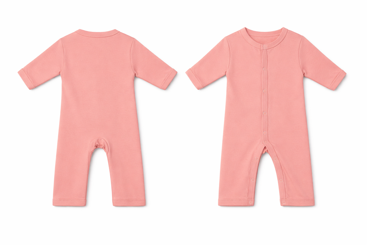Sleeping Suit Peach Pink Soft Button Front Full Sleeve