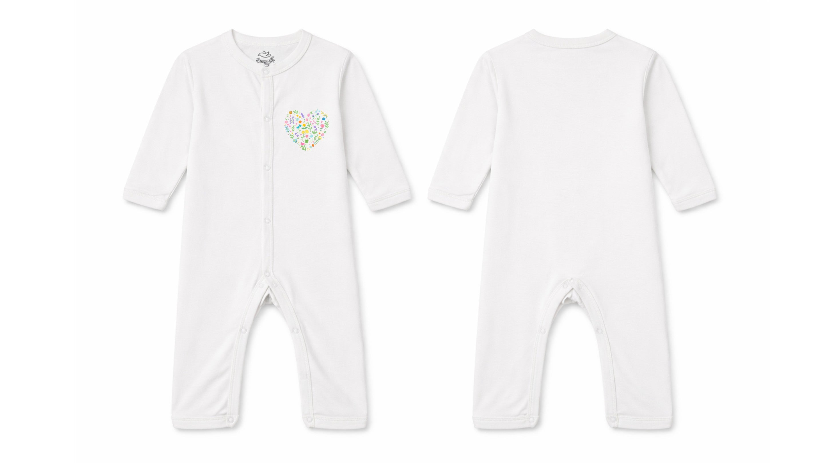 Sleeping Suit: Premium Cotton-Blend "Flower Heart Mini" White Casual Essentials