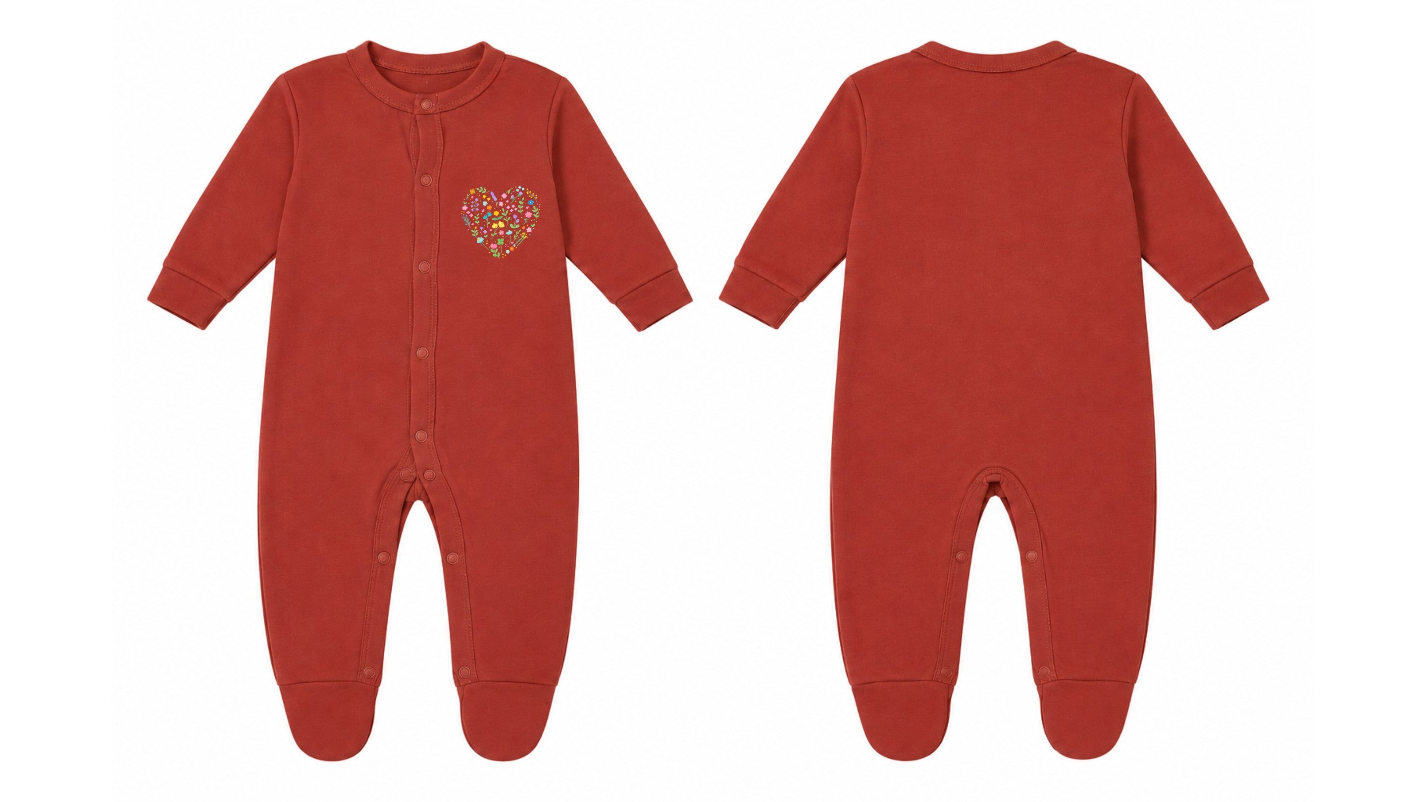 Sleeping Suit: Premium Cotton-Blend "Flower Heart Mini" Rust Casual Essentials