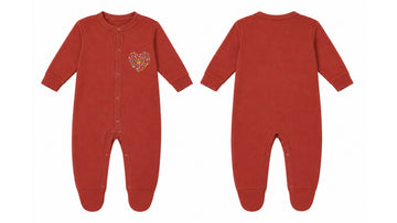 Sleeping Suit: Premium Cotton-Blend "Flower Heart Mini" Rust Casual Essentials