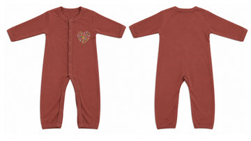 Sleeping Suit: Premium Cotton-Blend "Flower Heart Mini" Rust Casual Essentials