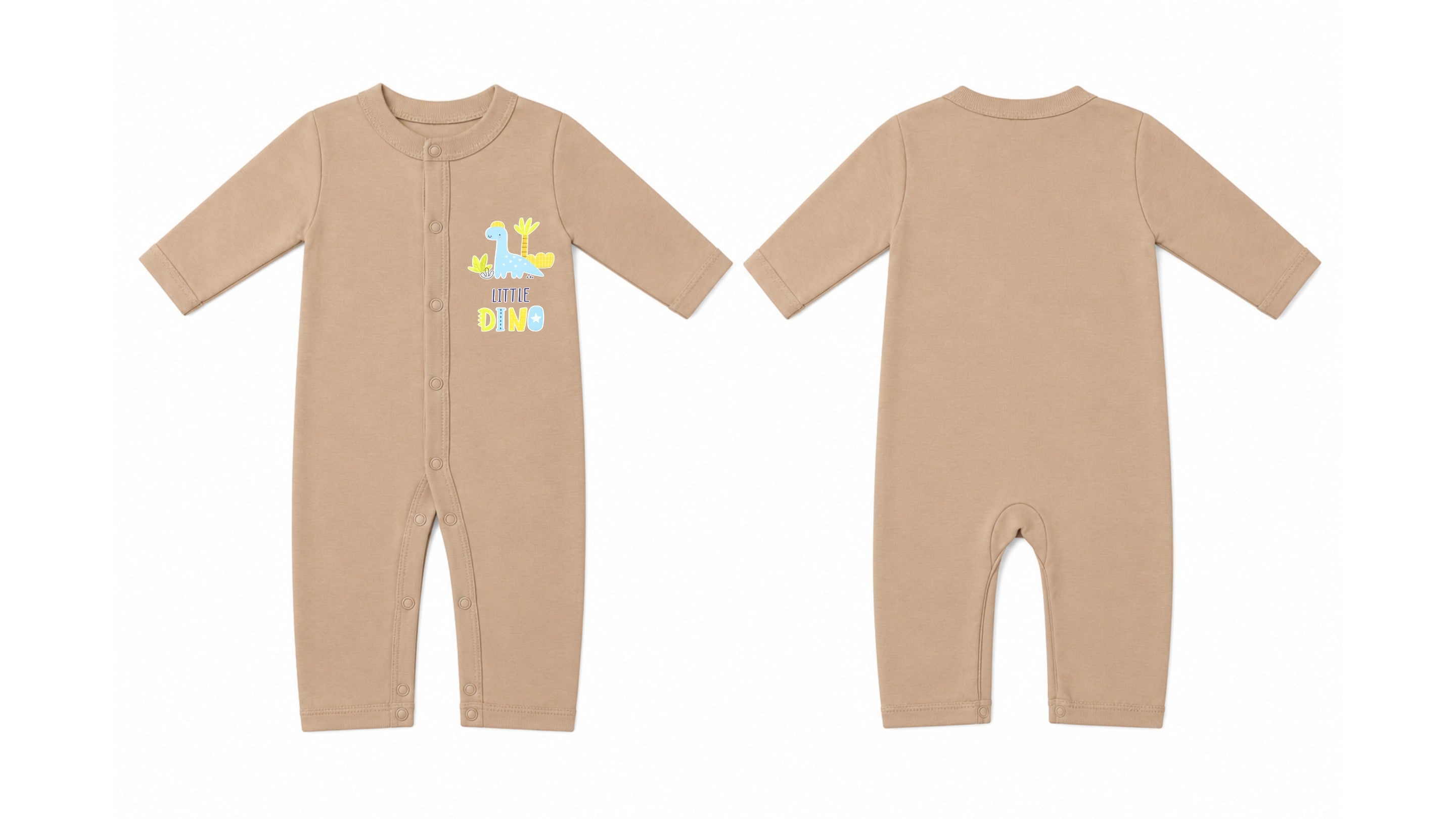 Sleeping Suit: Premium Cotton-Blend "Little Dino Mini" Beige Casual Essentials