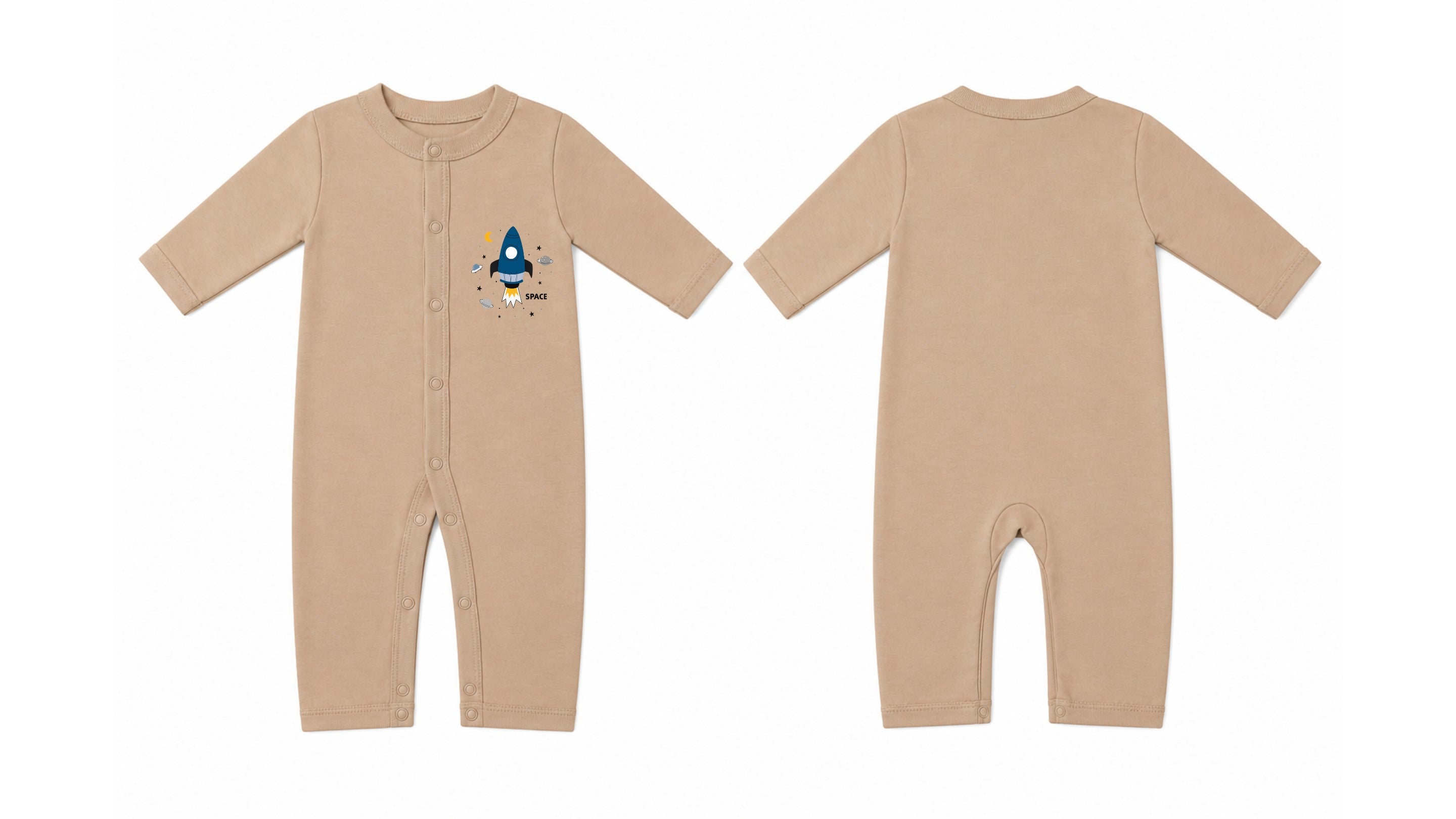 Sleeping Suit: Premium Cotton-Blend "Space Plane" Beige Casual Essentials