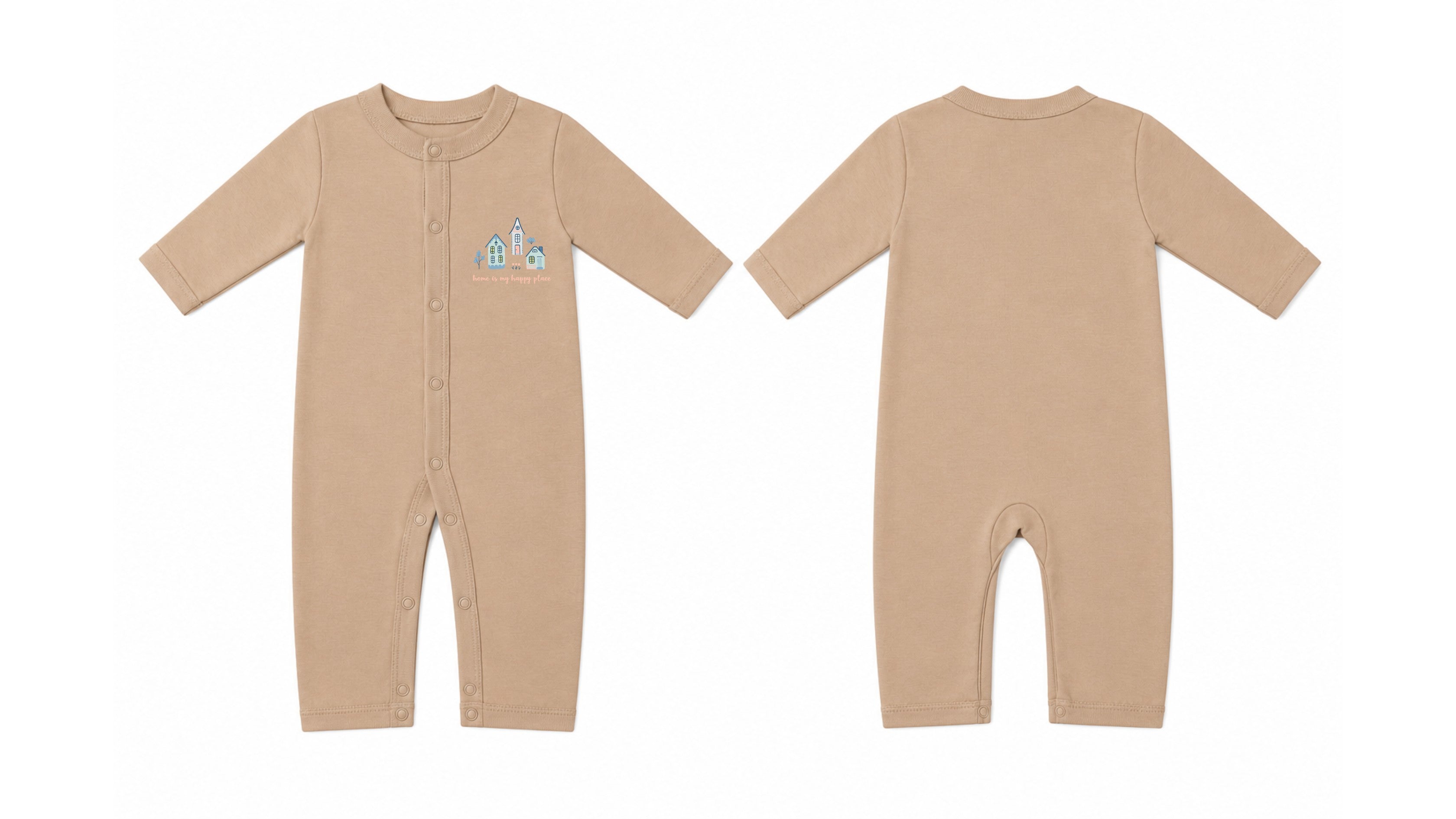 Sleeping Suit: Premium Cotton-Blend "Home" Beige Casual Essentials