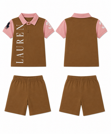 Baby's Brown and Pink Colorblock Polo & Trouser Set