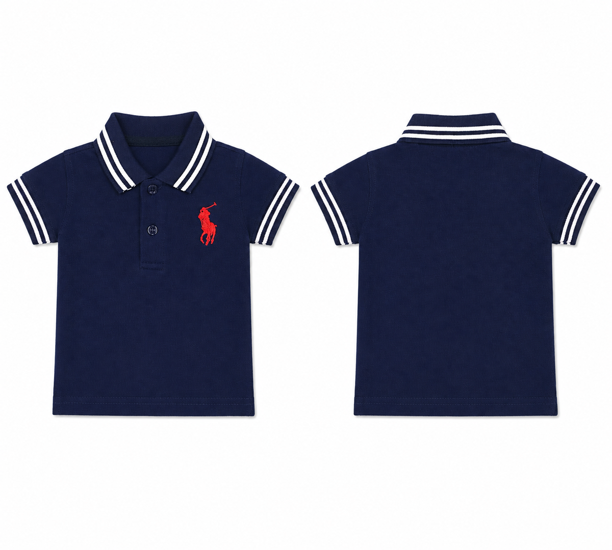 Baby's Navy Red Horse Polo T-Shirt (Polo (PK) - Flat Knit Collars)