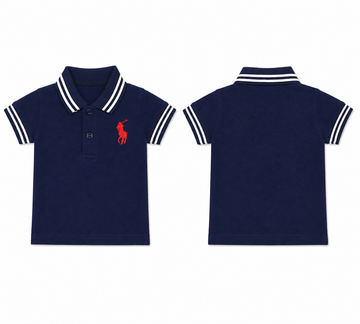 Baby's Navy Red Horse Polo T-Shirt (Polo (PK) - Flat Knit Collars)