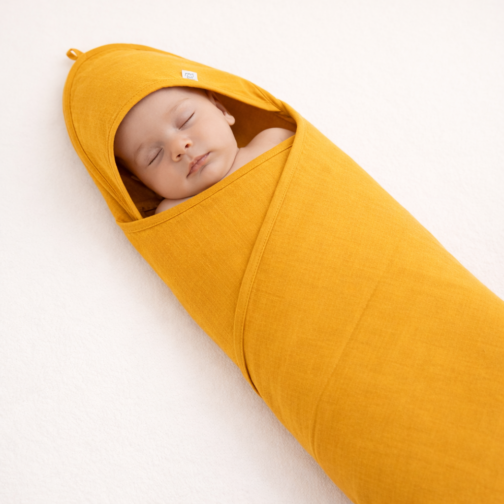 Muslin Wrap Sheet Mustard Yellow Hooded