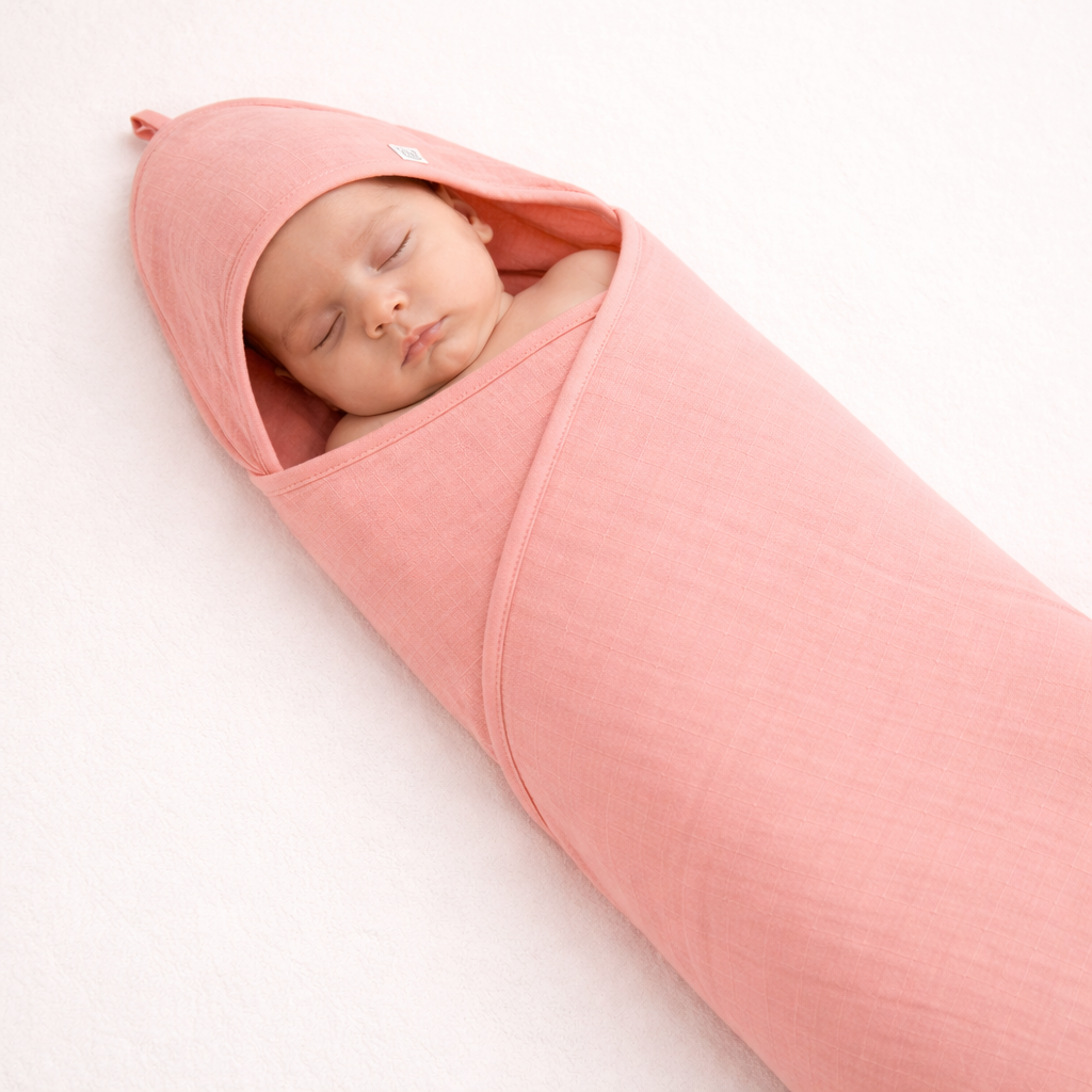 Muslin Wrap Sheet Coral Pink Hooded