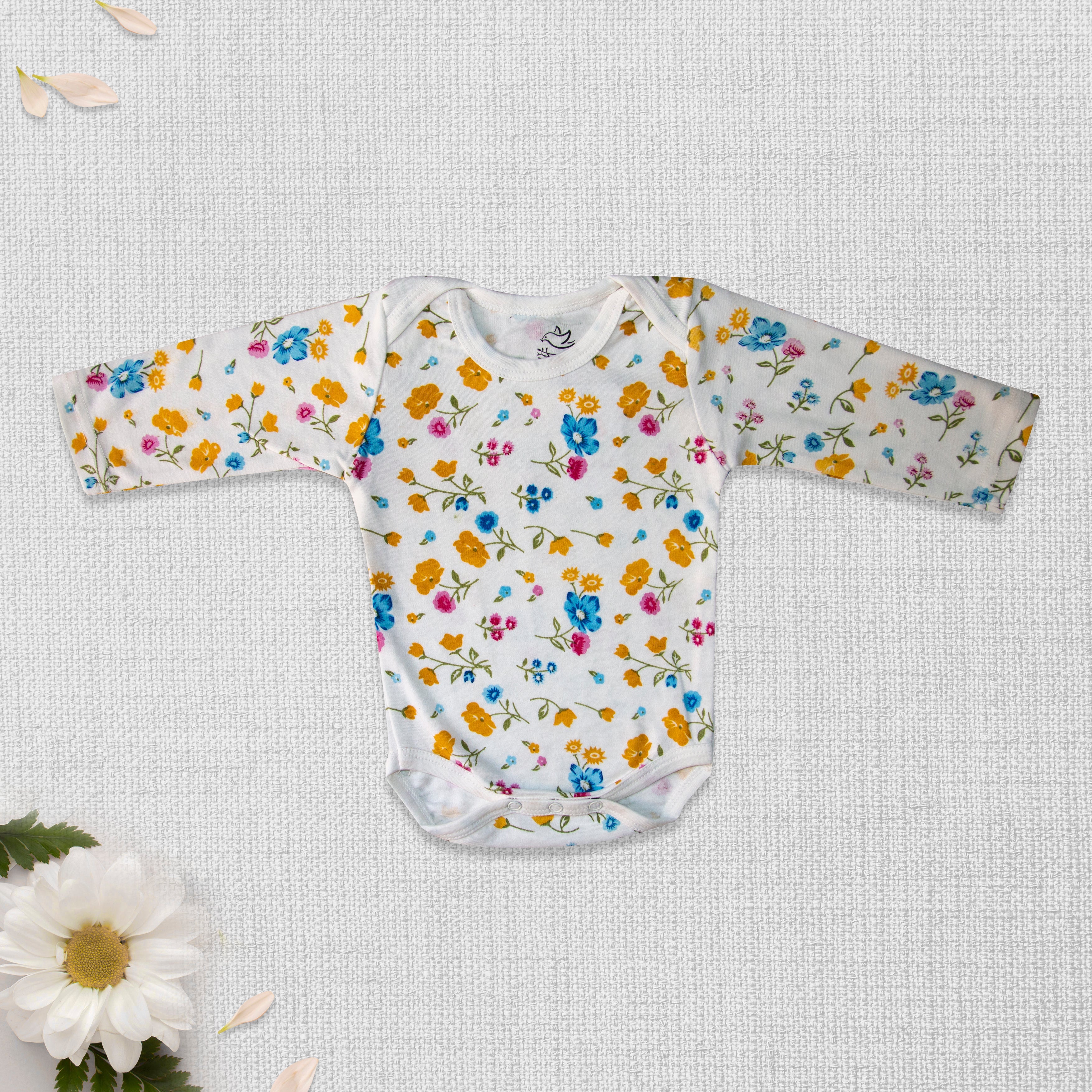 Long Sleeve Bodysuit Flowers Bloom White