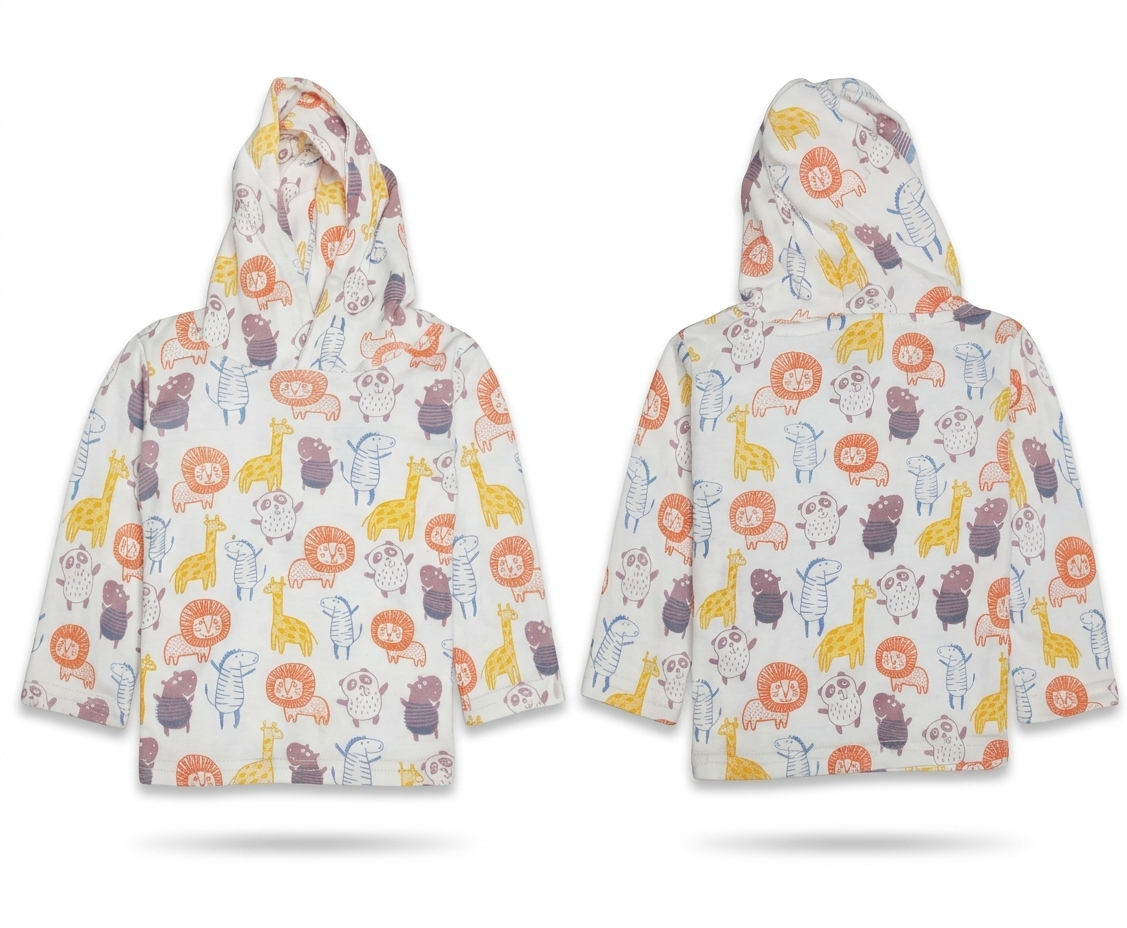 Premium Long Sleeve Kids Hooded T-Shirt – Off-White Safari Animal Print Pullover Hoodie