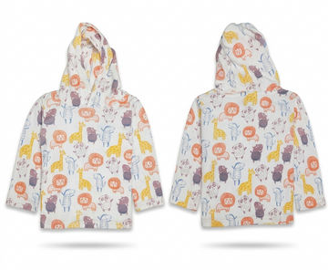 Premium Long Sleeve Kids Hooded T-Shirt – Off-White Safari Animal Print Pullover Hoodie