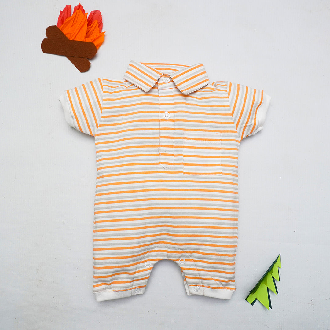 Orange Striped Collared Romper