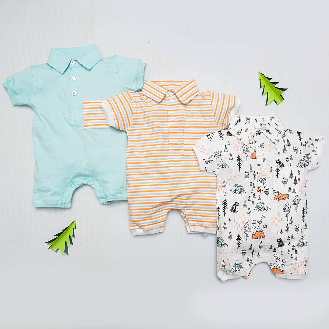 Pack Of 3 Collared Romper (Bundle)