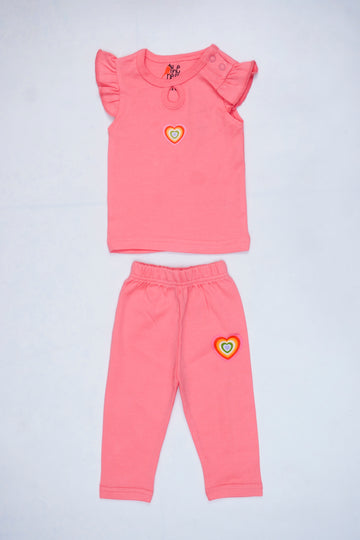 Just Smile – Nest Basic T-Shirt Frill + Pajama Set –  Pink
