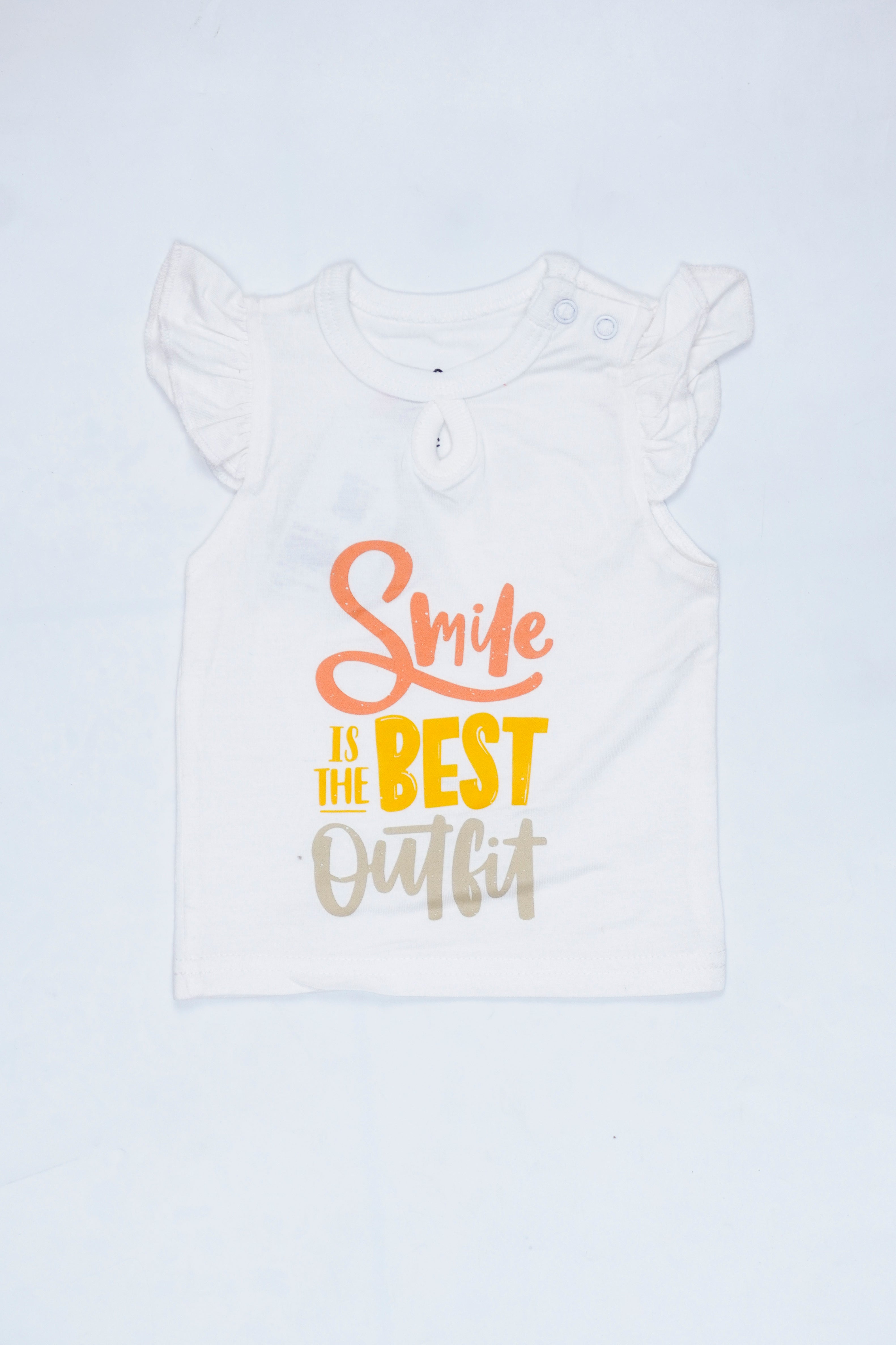 Just Smile – Nest Basic Frill T-Shirt & Pajama Set – White