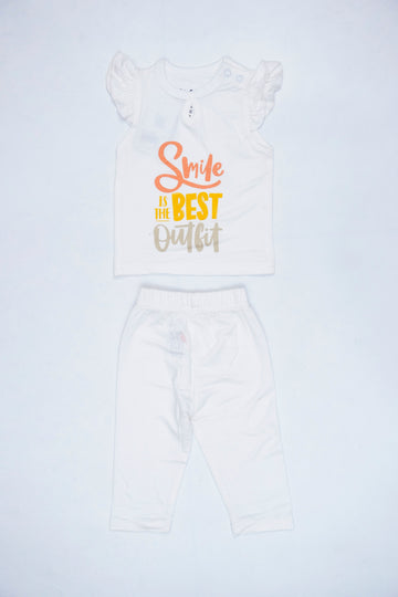 Just Smile – Nest Basic Frill T-Shirt & Pajama Set – White
