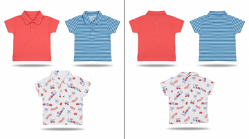 Polo Shirt Pack Of 3 – Coral, Blue Striped, and Train Print Playwear Tops