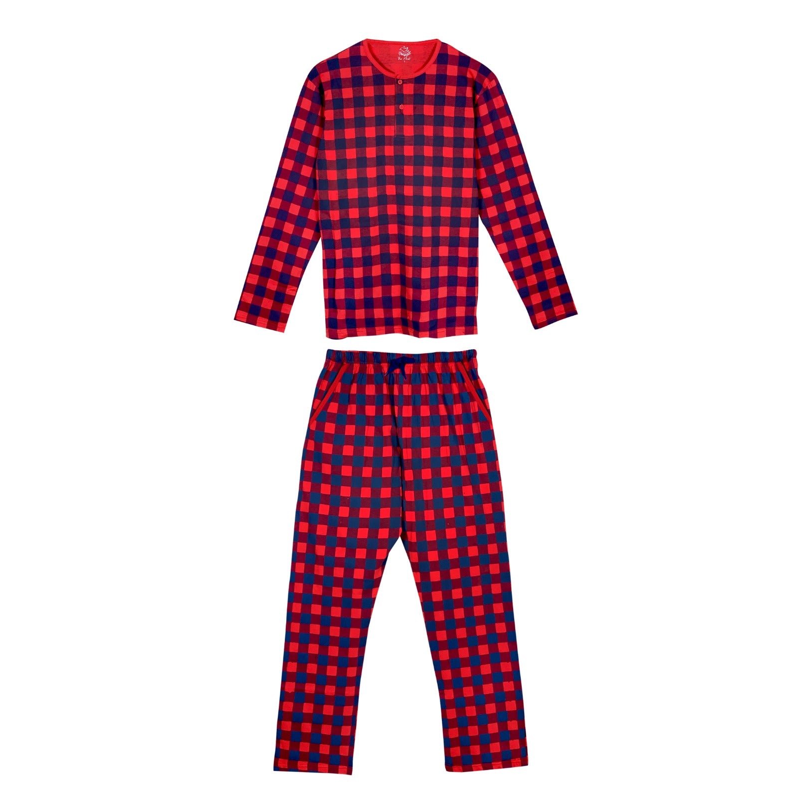 Men's Red and Navy Check Print Longsleeve & Trouser Set