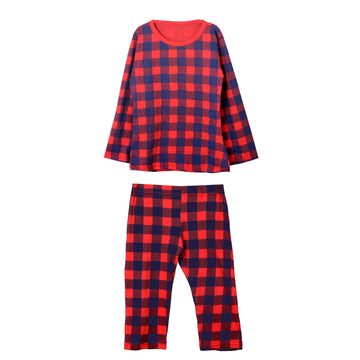Men's Red and Navy Check Print Longsleeve & Trouser Set
