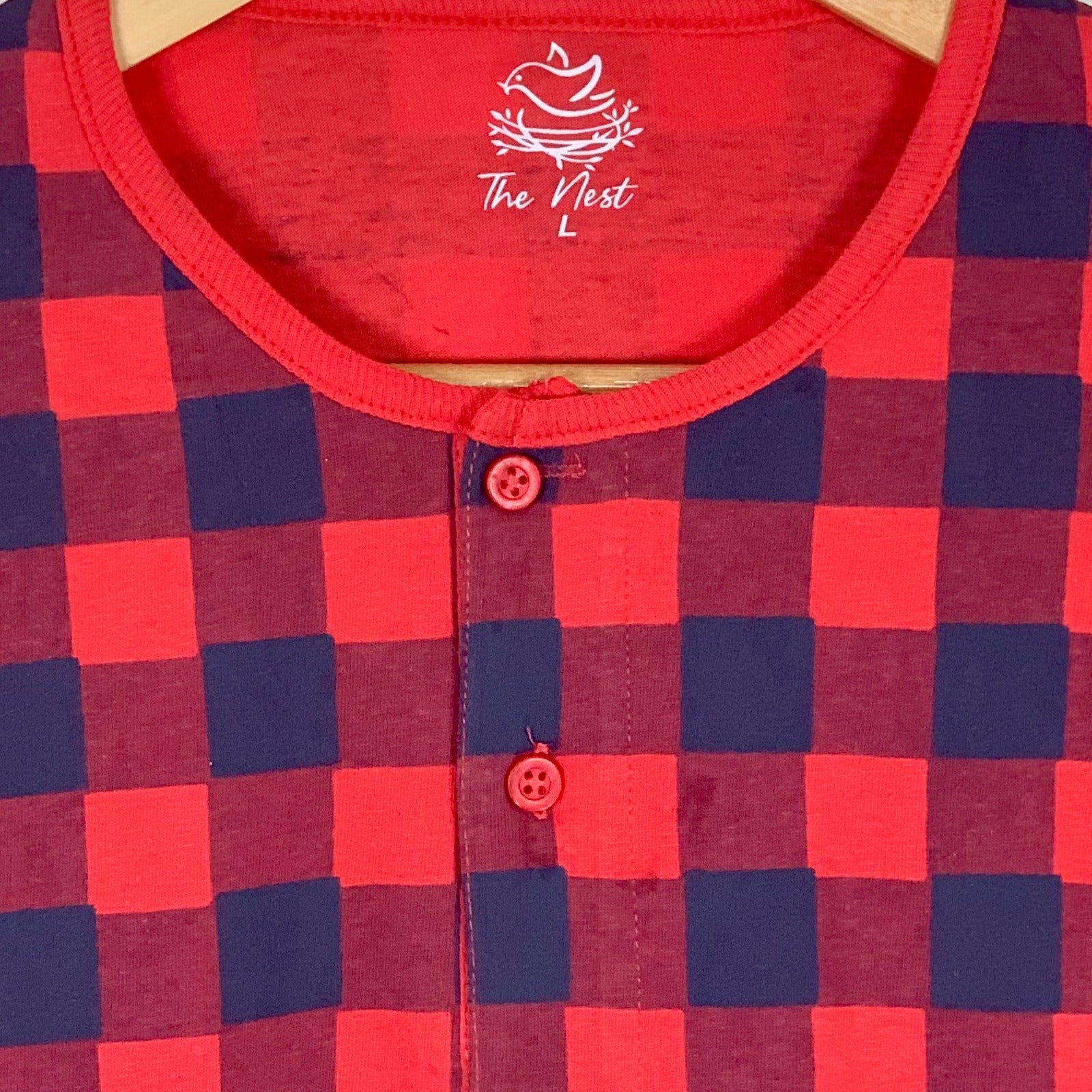 Men's Red and Navy Check Print Longsleeve & Trouser Set