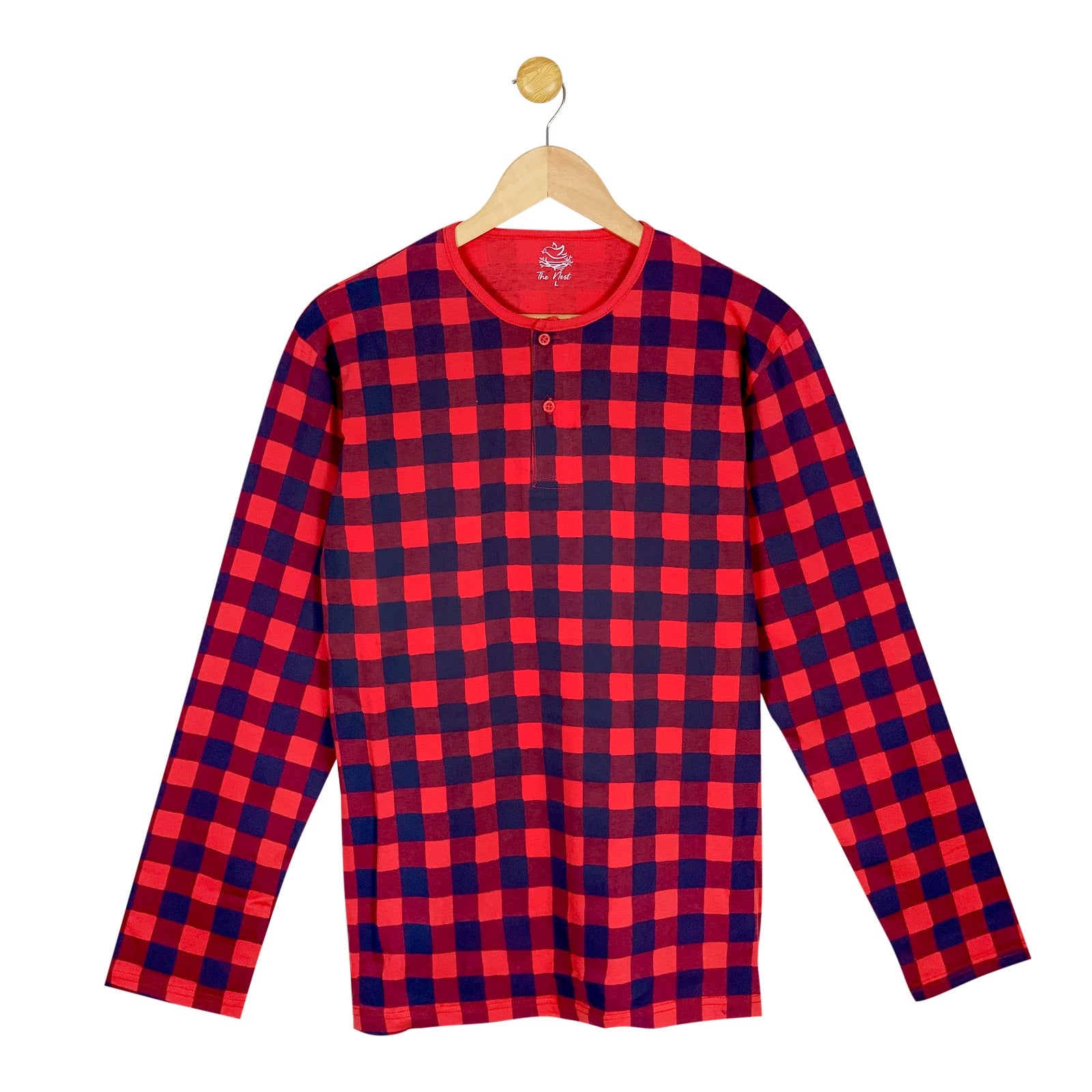 Men's Red and Navy Check Print Longsleeve & Trouser Set
