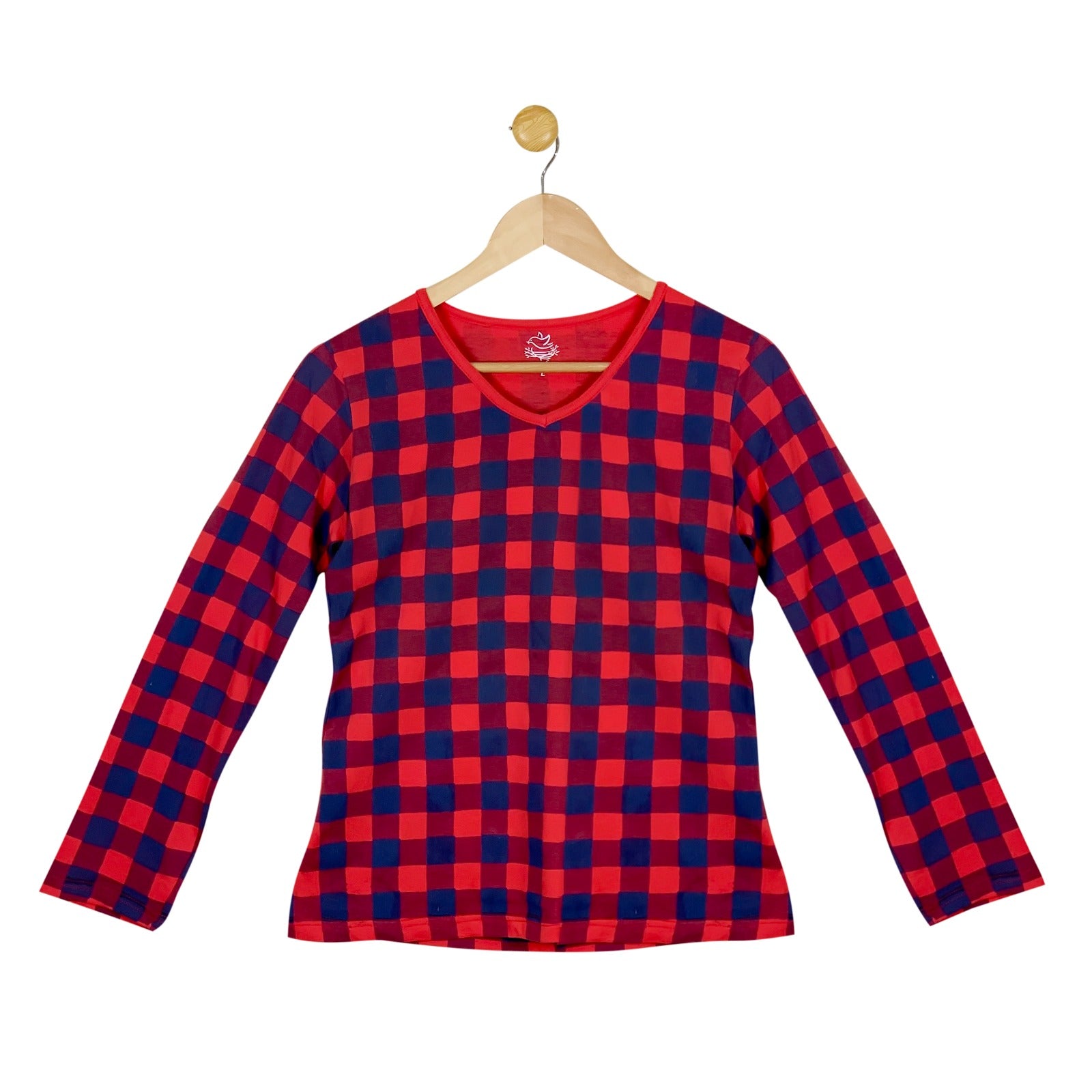 Women's Red and Navy Check Print Longsleeve & Trouser Set