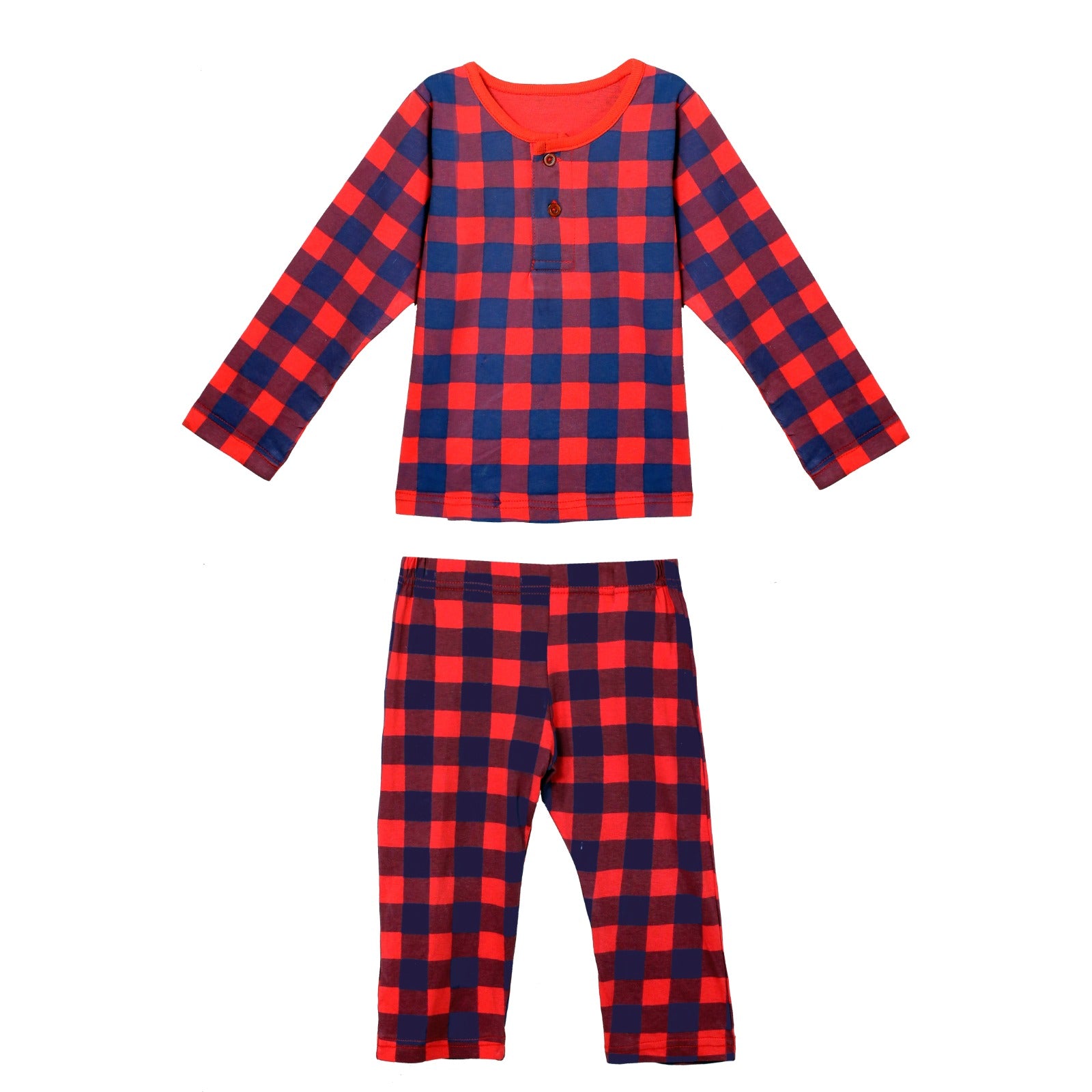 Women's Red and Navy Check Print Longsleeve & Trouser Set