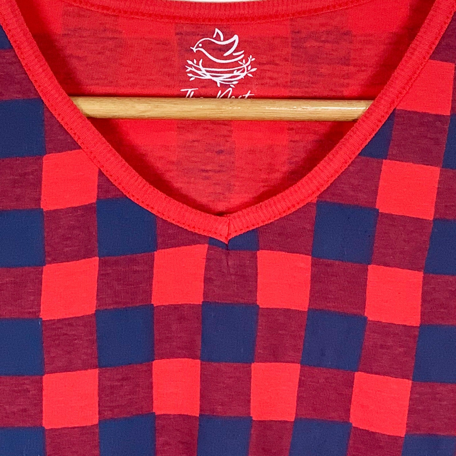 Women's Red and Navy Check Print Longsleeve & Trouser Set