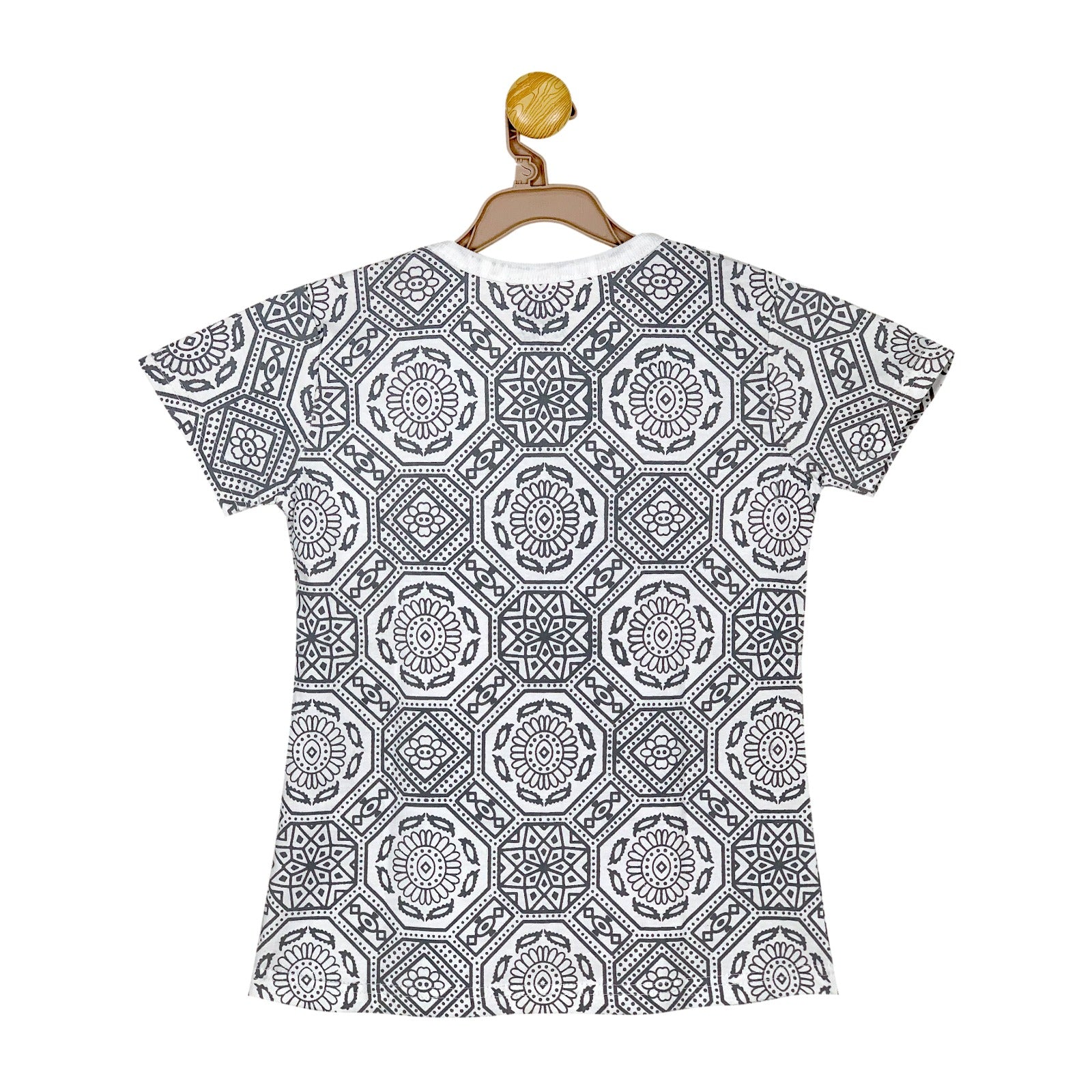 Girls' Saeen Ki Beti Bhi Saeen Grey and White Ajrak Print T-Shirt & Trouser Set