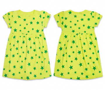 Girls Frock – Lime Yellow Dress with Green Star Print Playwear