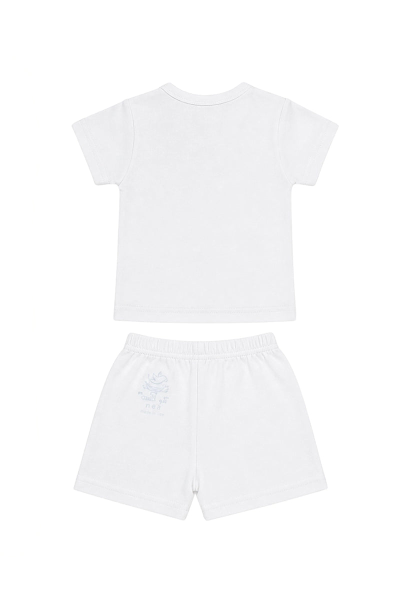 T-Shirt + Shorts Set: Premium Cotton-Blend "Be Happy & Enjoy the Today" White Daily Casual Wear