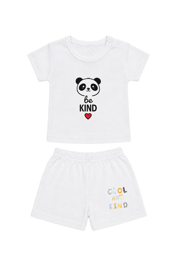T-Shirt + Shorts Set: Premium Cotton-Blend "Be Kind & Cool And Kind" White Daily Casual Wear