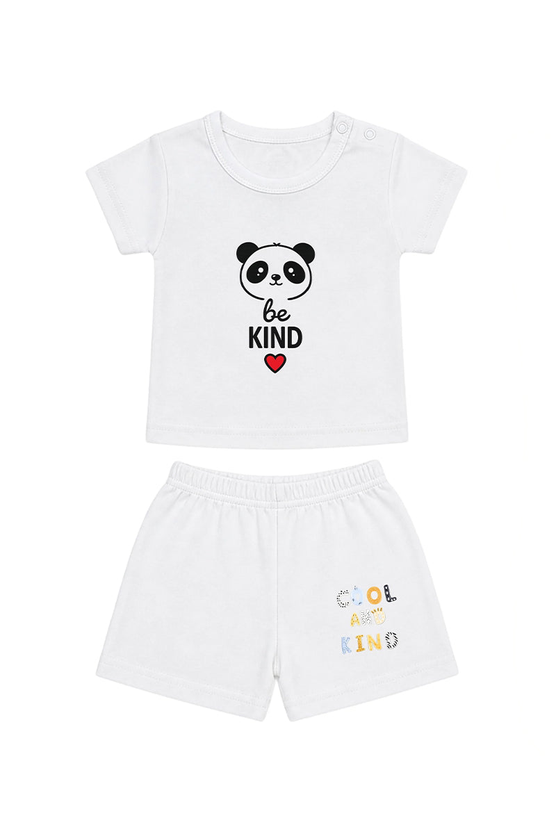 T-Shirt + Shorts Set: Premium Cotton-Blend "Be Kind & Cool And Kind" White Daily Casual Wear