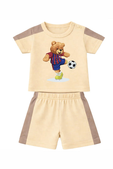 T-Shirt + Shorts Set: Premium Cotton-Blend "Bear" Beige Active Playwear