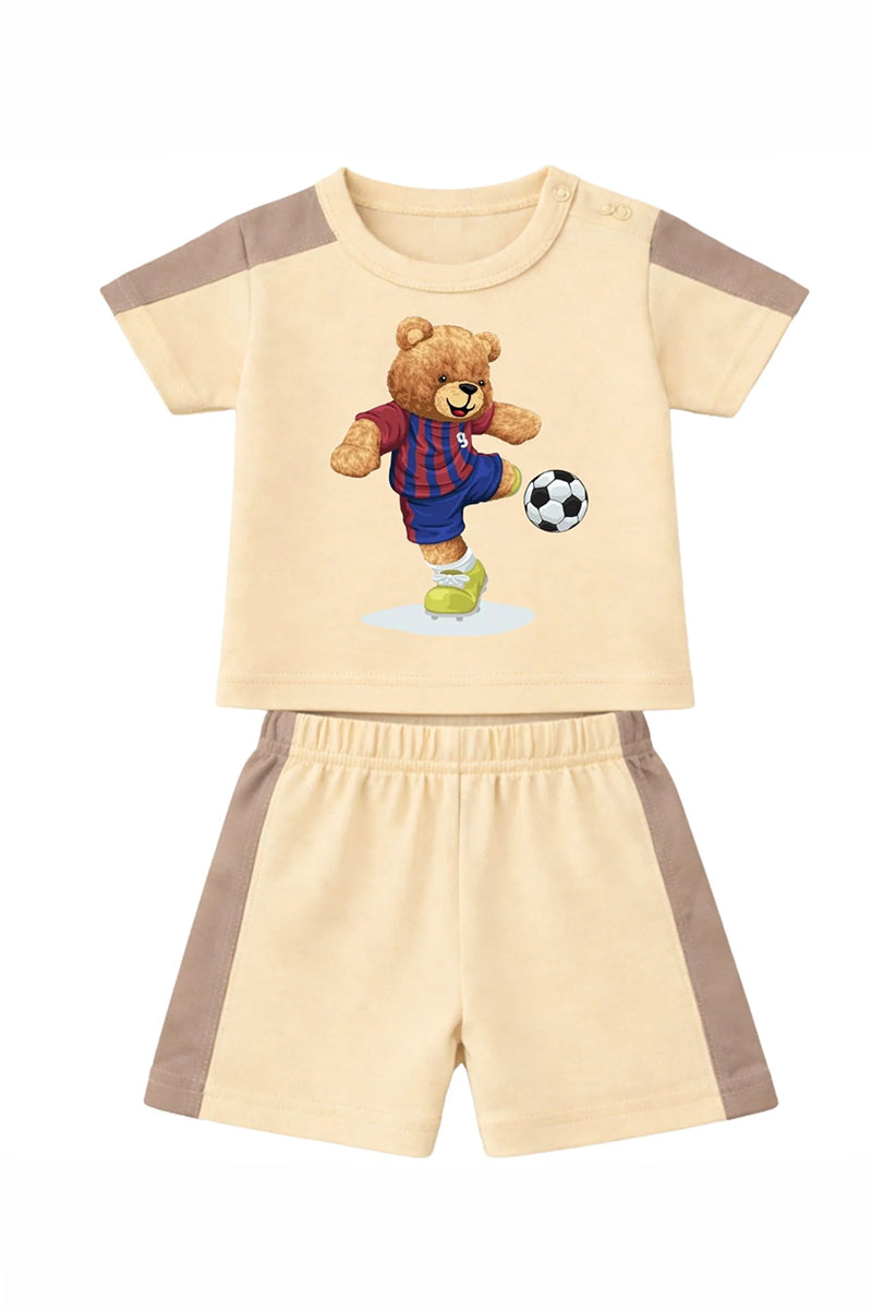 T-Shirt + Shorts Set: Premium Cotton-Blend "Bear" Beige Active Playwear