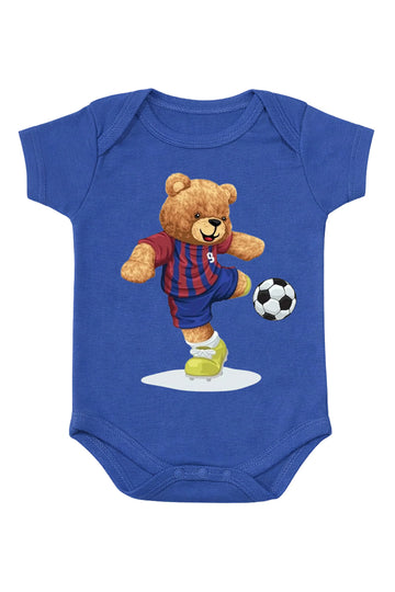 Short-Sleeve Bodysuit: Premium Cotton-Blend "Bear" Blue Daily Casual Wear