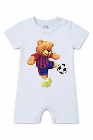 Short-Sleeve Full Length BodySuit (Romper): Premium Cotton Light Blue "Bear" Graphic Casual Essentials and Active Playwear
