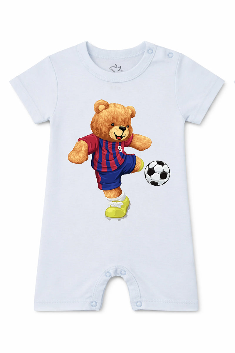Short-Sleeve Full Length BodySuit (Romper): Premium Cotton Light Blue "Bear" Graphic Casual Essentials and Active Playwear